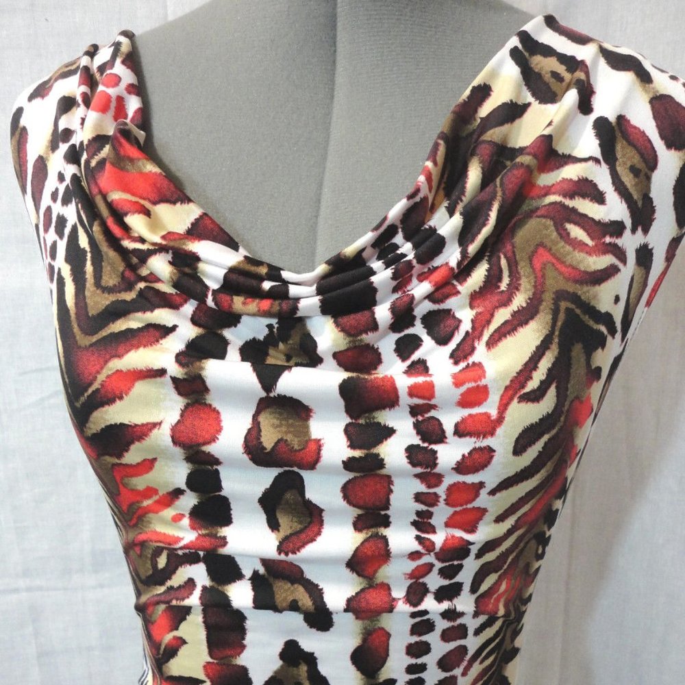Nwt C.GRAFFITTI Floral Dress S Red Animal Drape neck Wiggle Pencil Knee length